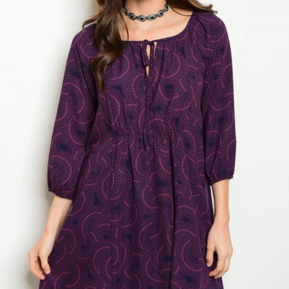 Burgandy/Blue-Baby Doll Dress